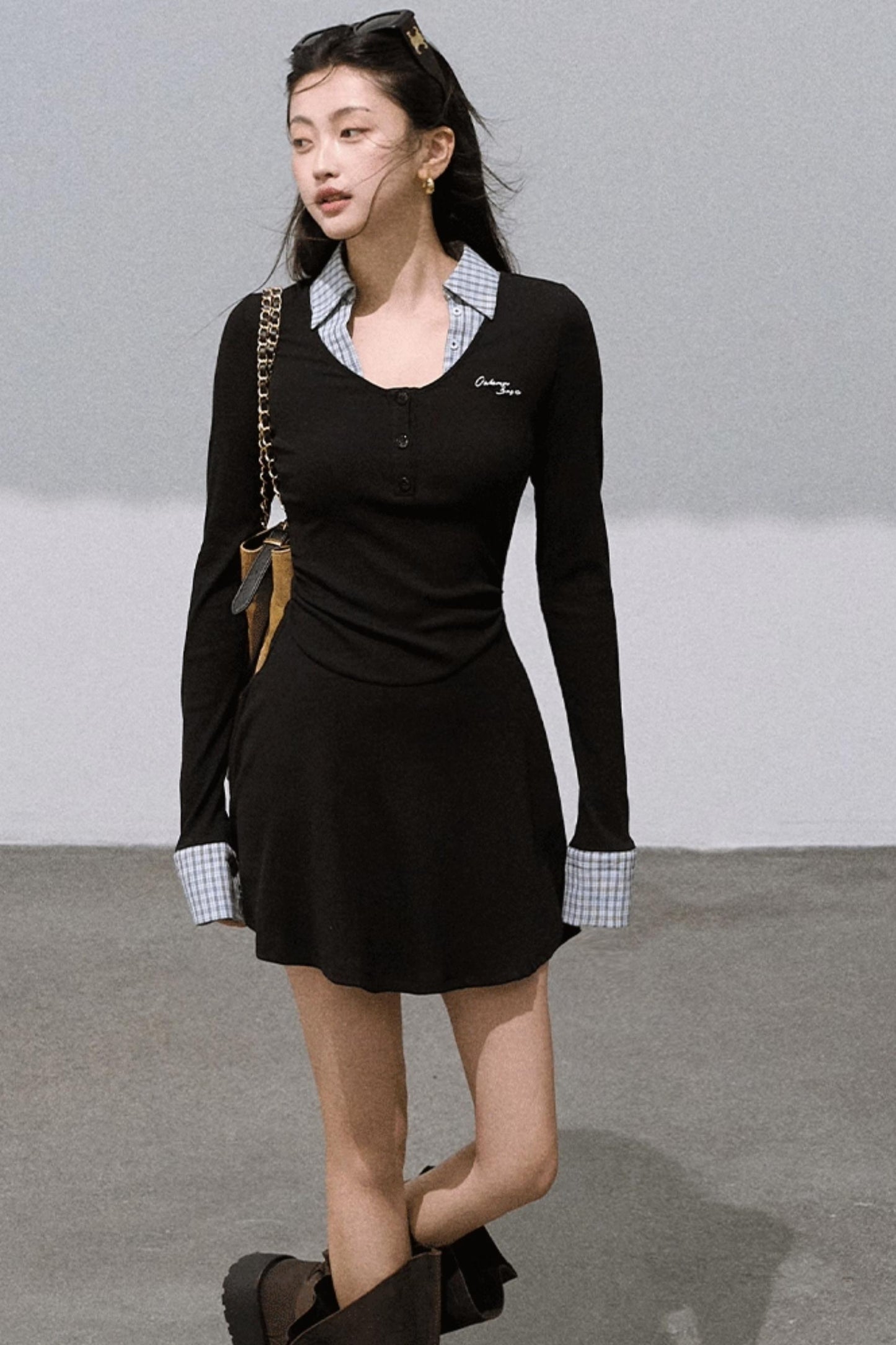 Slim Waist Long-Sleeved Knitted Dress