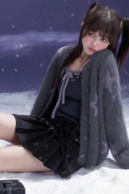 Gray Faux Mink Fur Jacket Vest Set-Up