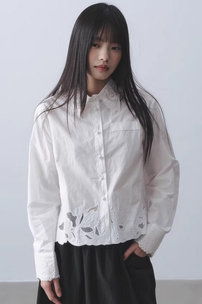 White Lace Embroidery Blouse