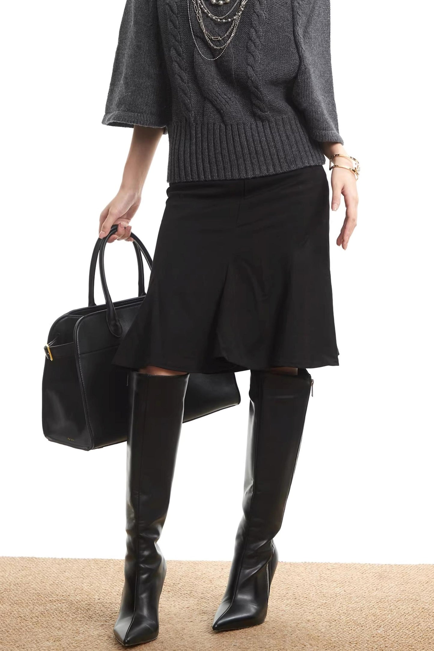 Black Pleated Fishtail Skirt