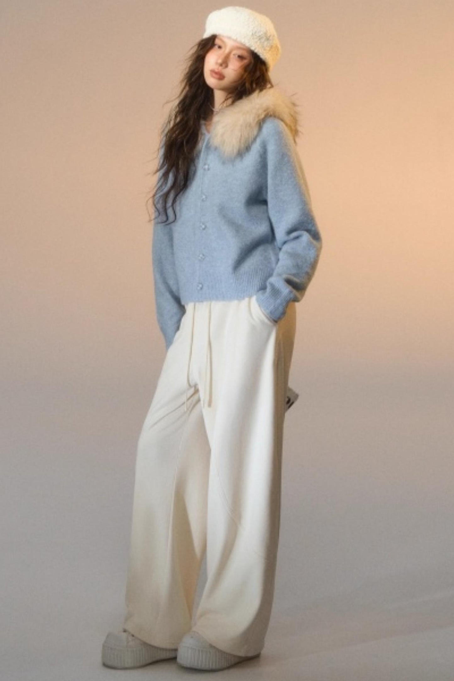 Detachable Fur Collar Cardigan