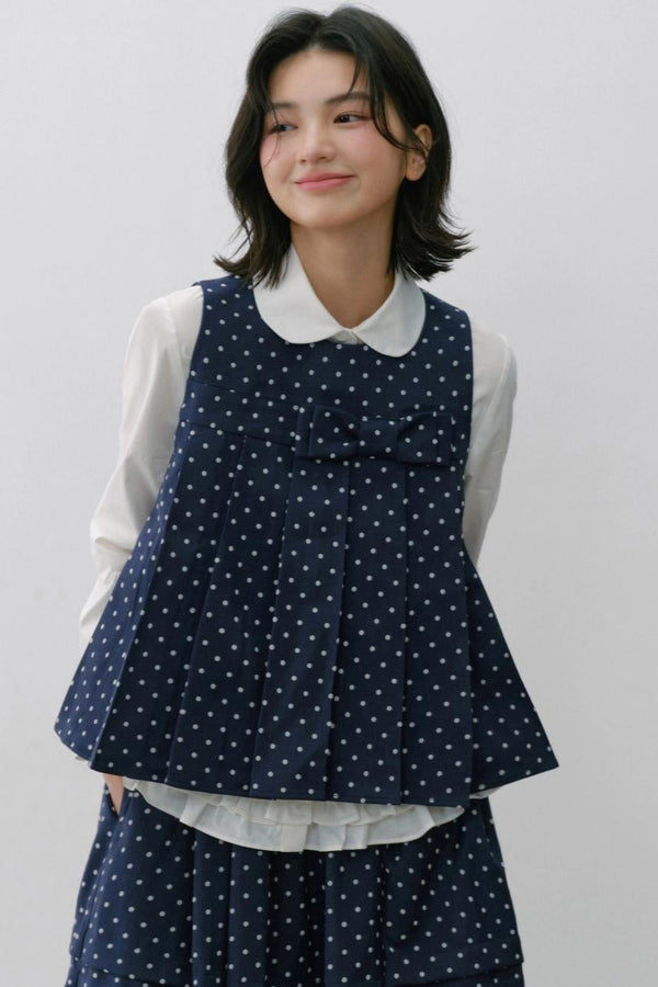 Navy Blue Polka Dot Puffy Skirt Set-Up