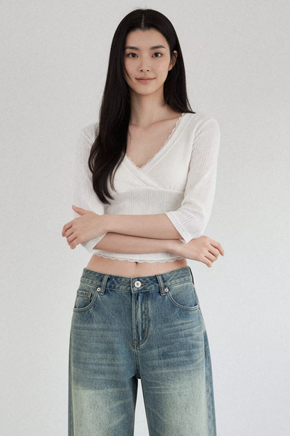 White Lace Jacquard Blouse