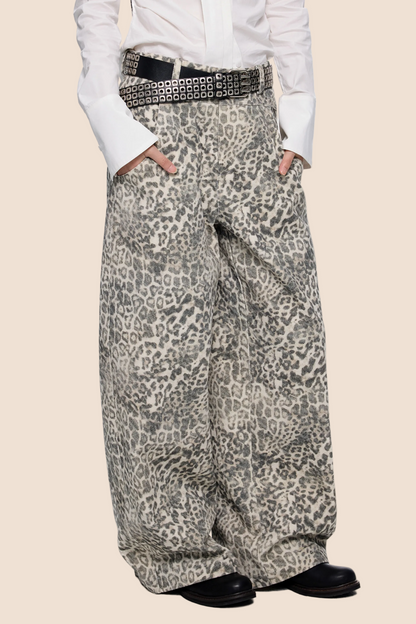 Leopard Print Retro Wide-Leg Jeans
