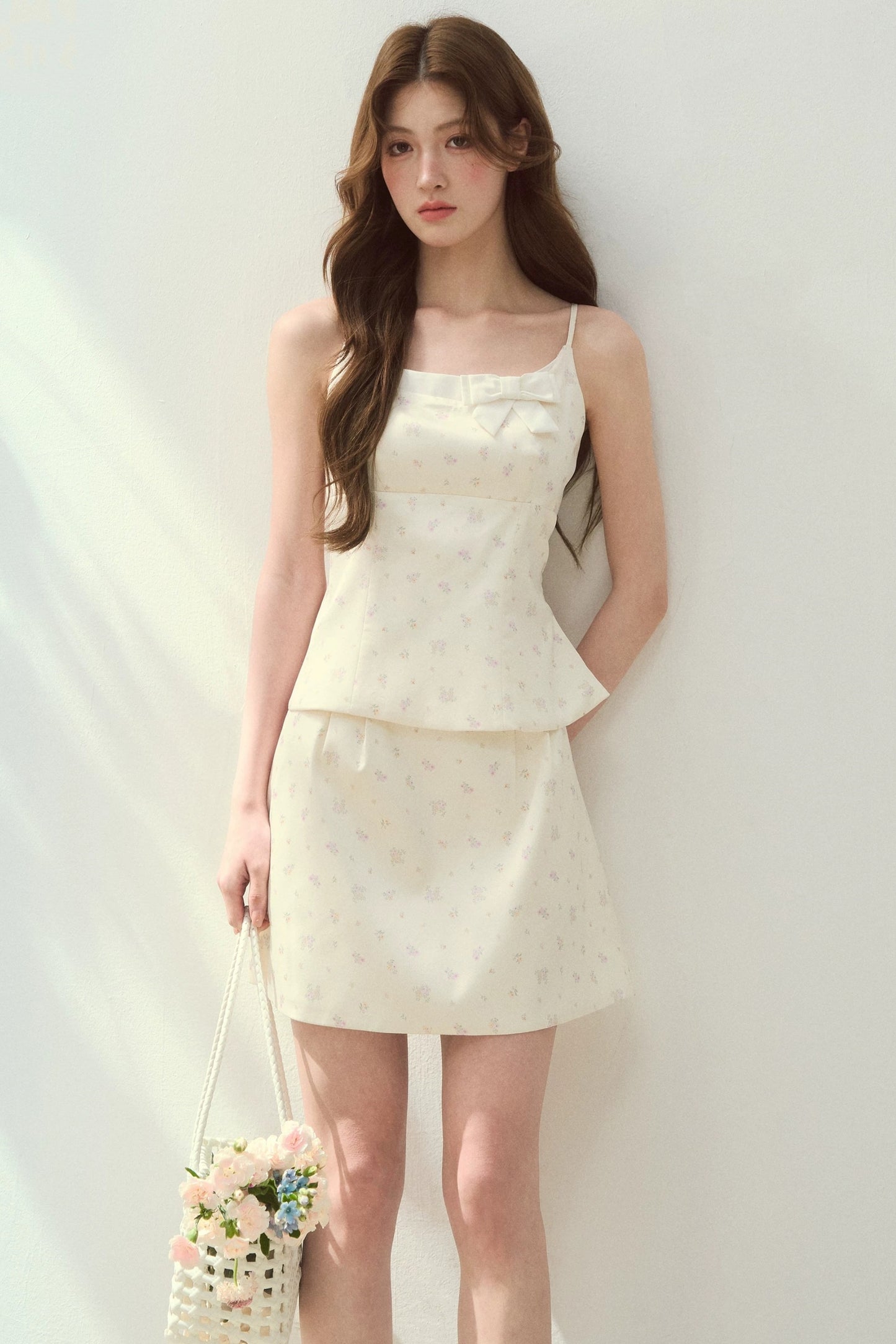 Satin Floral Camisole Skirt Set-Up