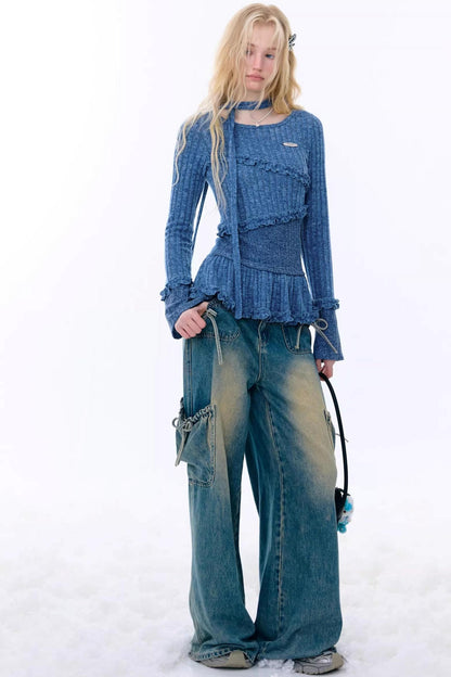 Retro Ruffled Knit Top