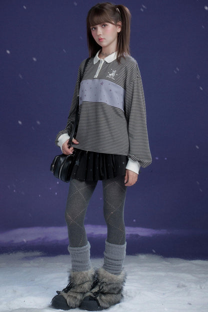 Gray and Purple Striped Polo Top