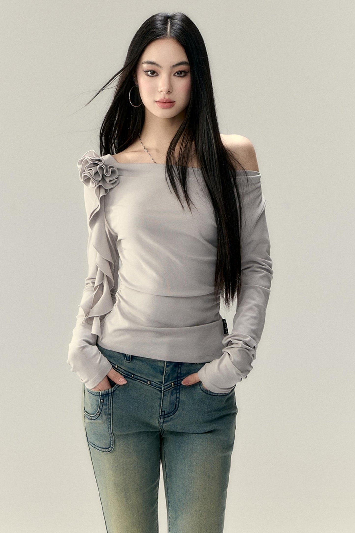 Long Sleeve Roses Flutter Top