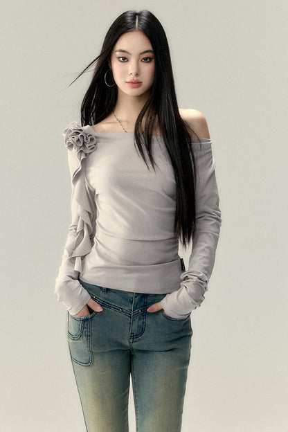 Long Sleeve Roses Flutter Top