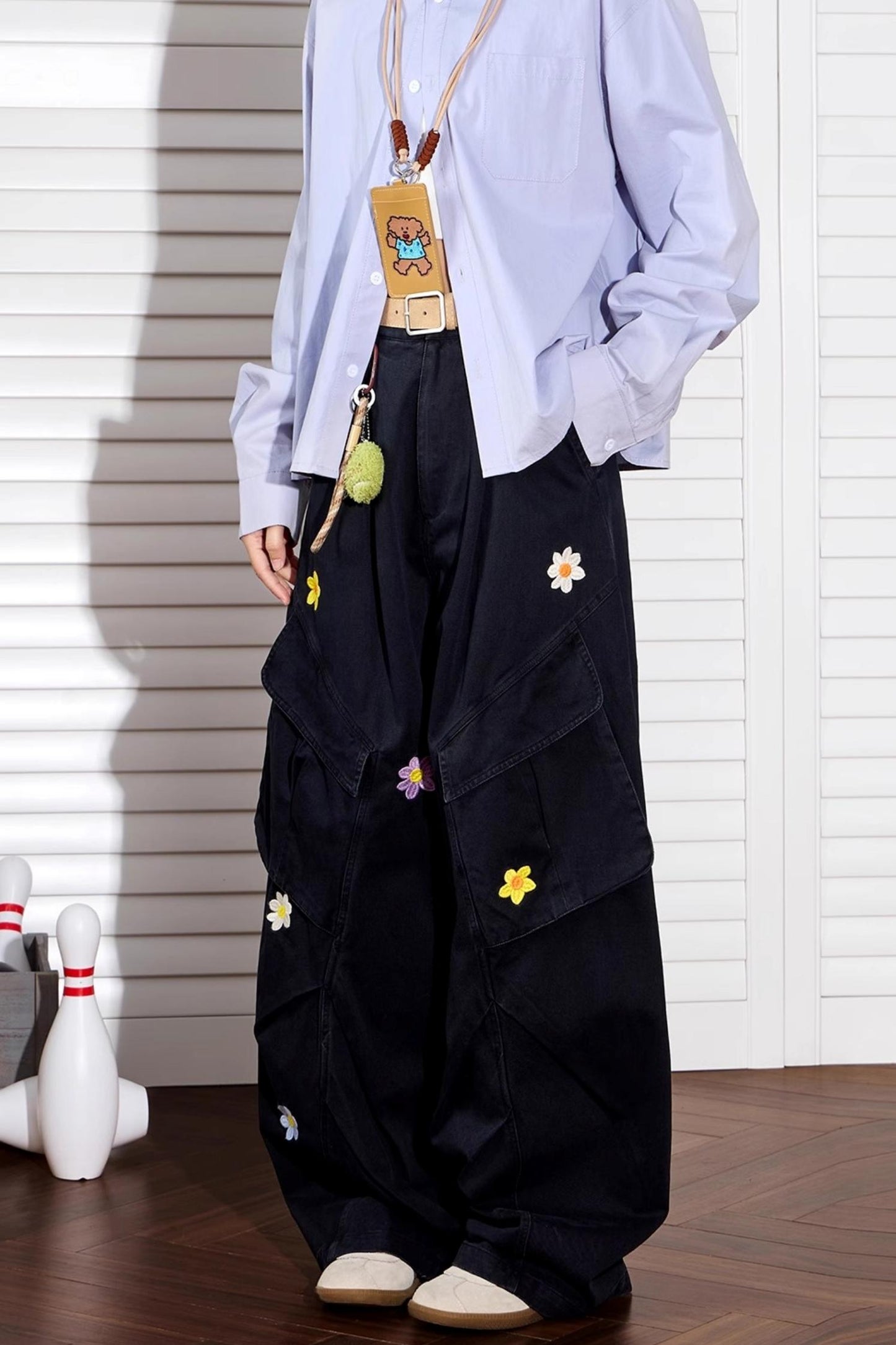 Floral Embroidered Wide-Leg Pants