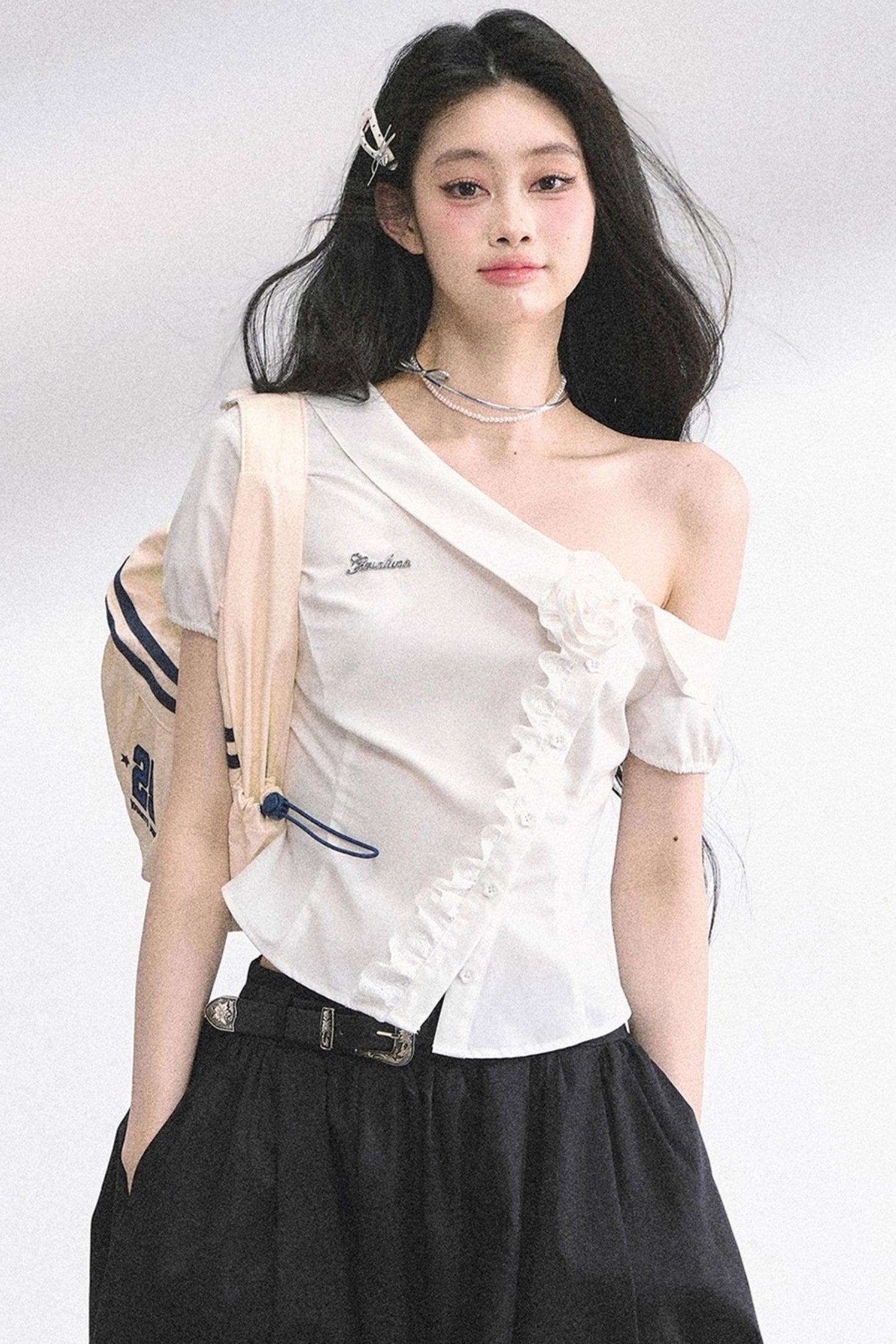 White Gardenia Lace Off-the-Shoulder Shirt