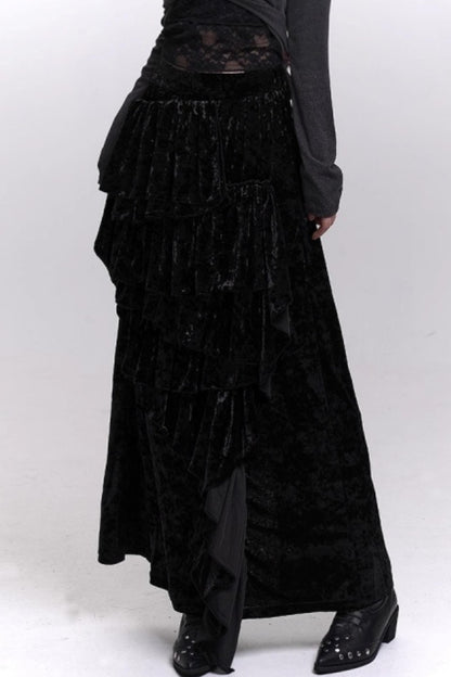 Velvet Irregular Hem Long Skirt