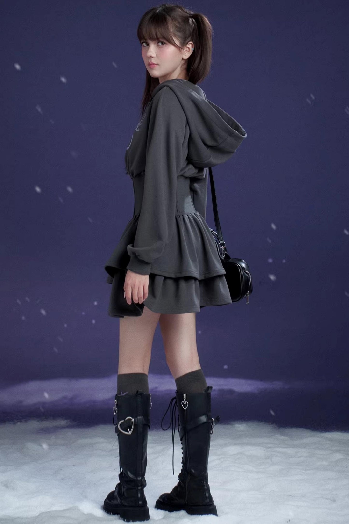 Gray Hooded Sweatshirt Dress