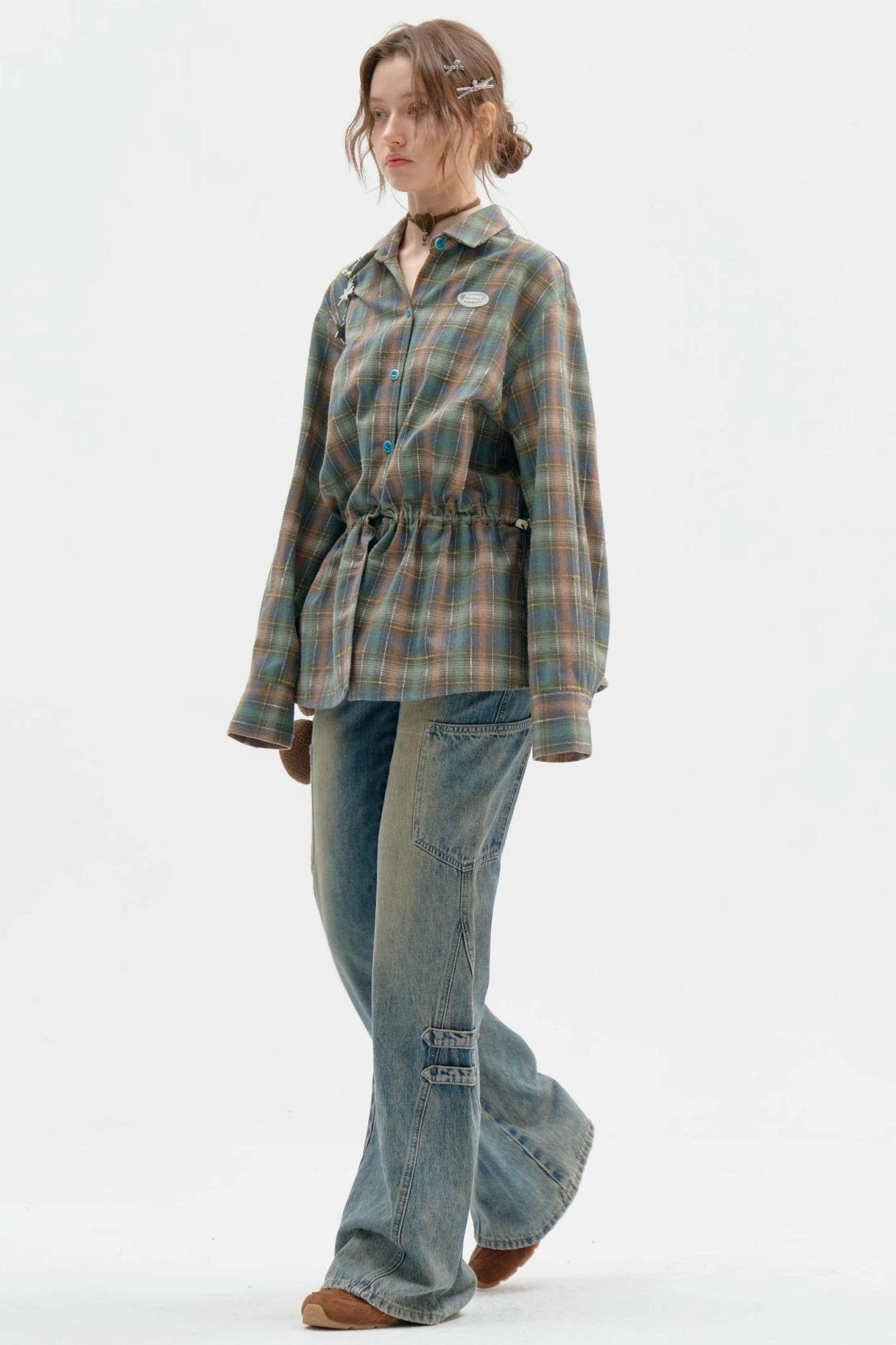 Retro Thin Green Plaid Shirt