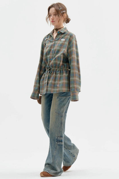 Retro Thin Green Plaid Shirt