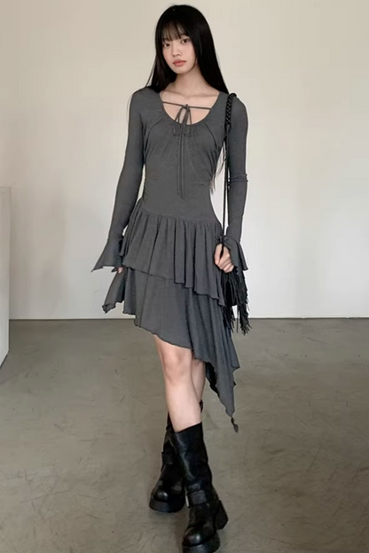 Asymmetrical Lace-Up Dress