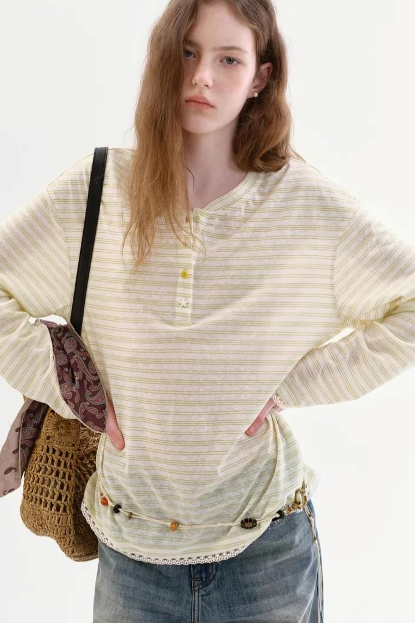 Lyocell Blend Striped Lace Top