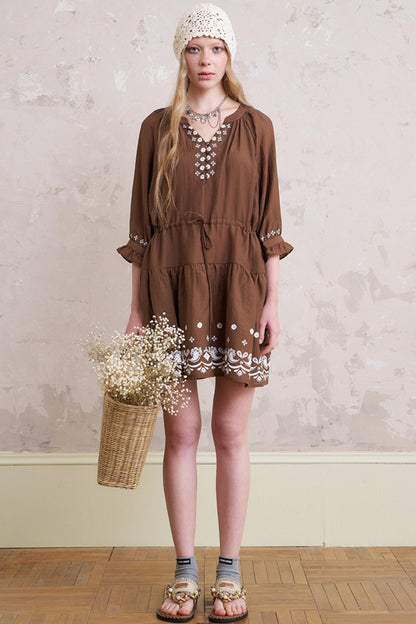 Summer V-Neck Drawstring Dress