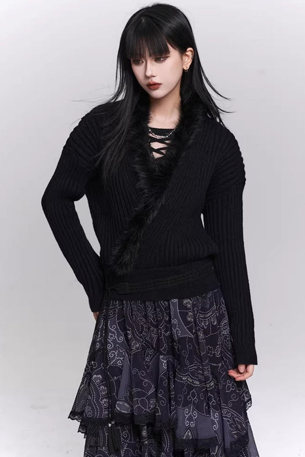 Soft Gray V-Neck Knit Sweater