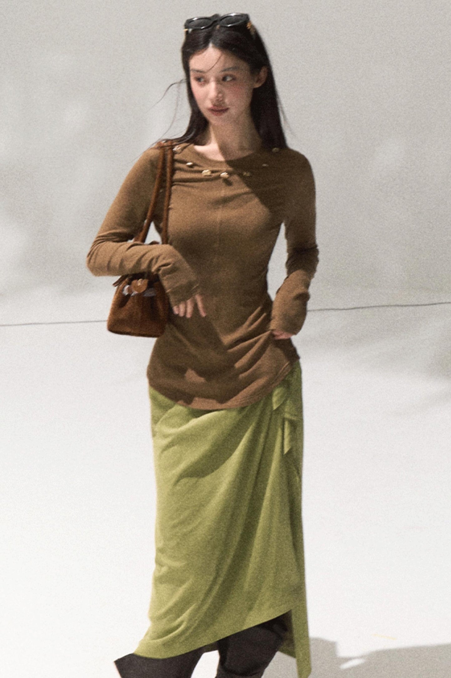 Green Oak Gray Pleated Skirt