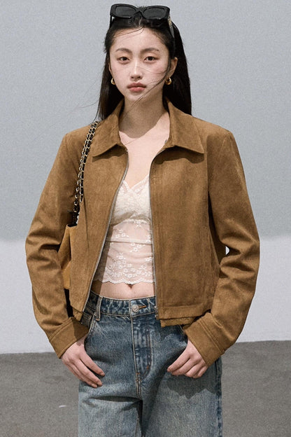 Suede Lapel Texture Short Jacket