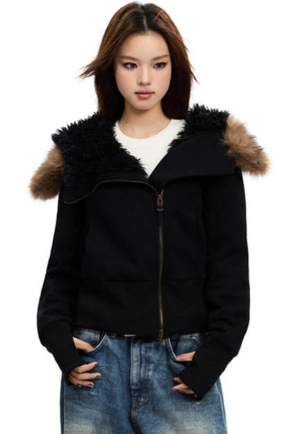 Cropped Slim Fit FURLAR COLLAR COTTON JACKET