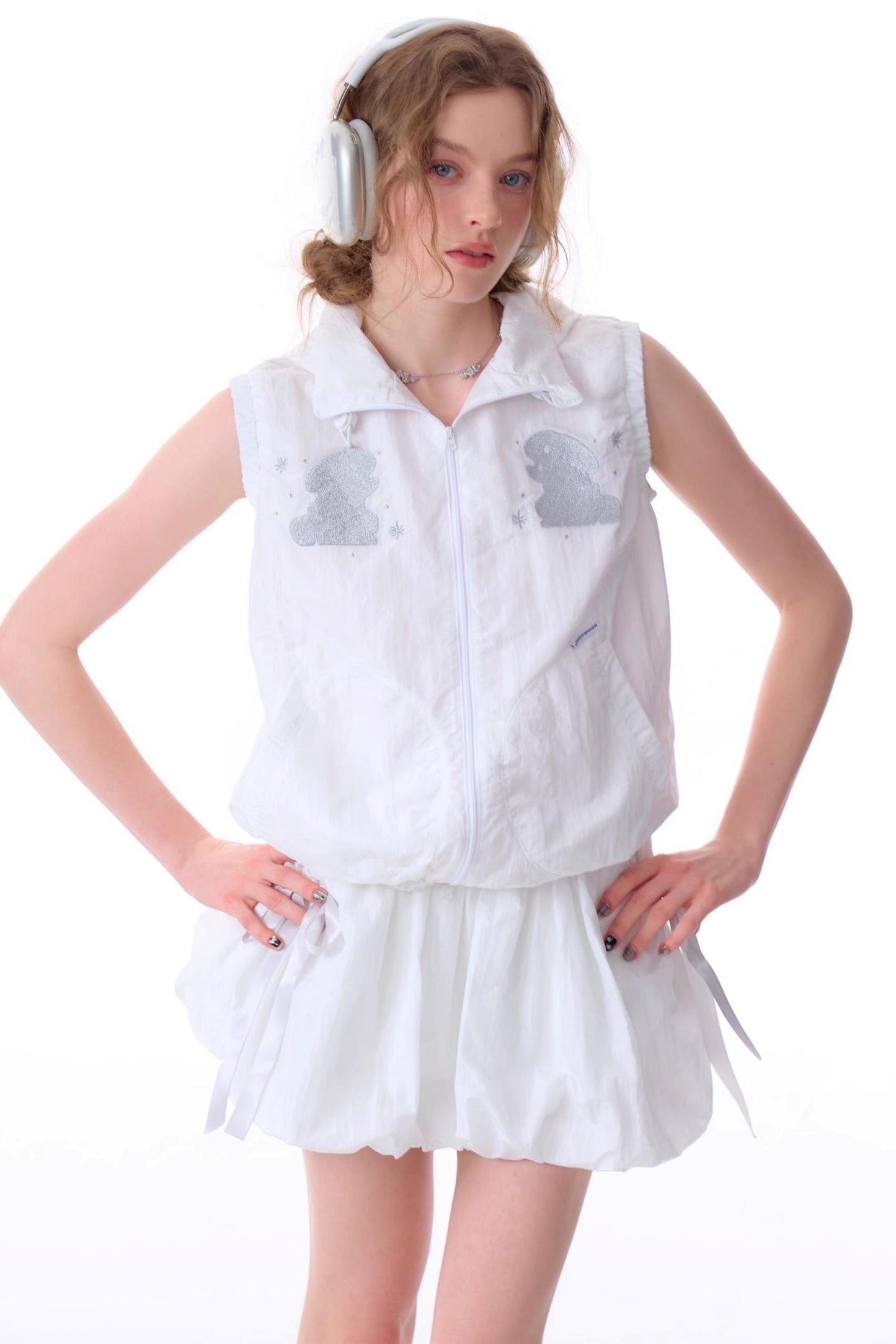 Rabbit Embroidery Hooded Cardigan