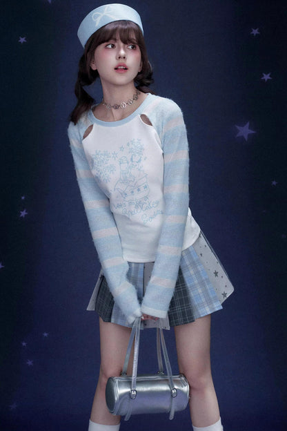 Energetic Striped Raglan Sleeve T-Shirt