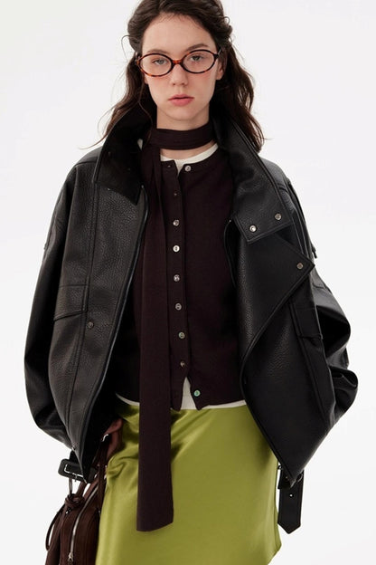 Windproof Pebbled Leather Jacket