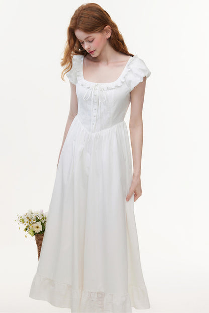U-Neck White A-Line Dress