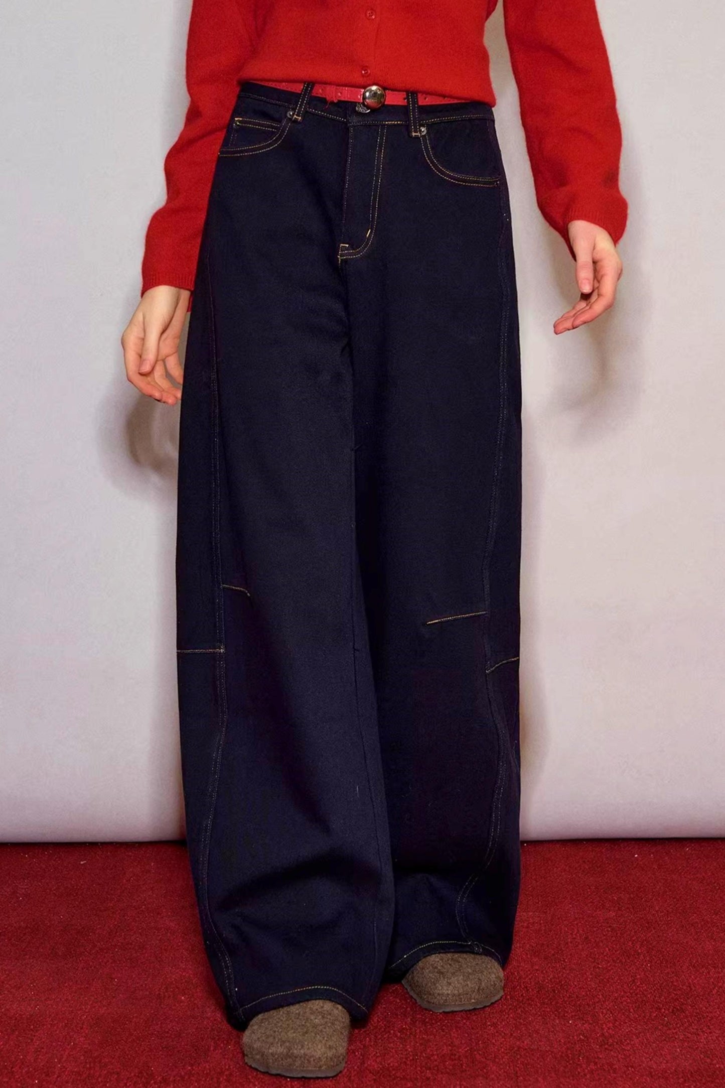 Raw Leather Trim Jeans