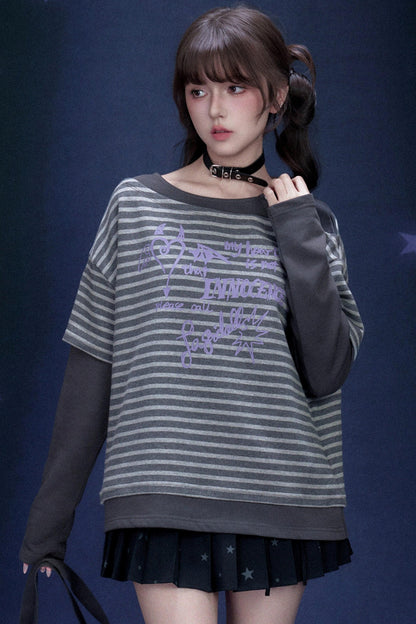 Striped Graffiti Print Top