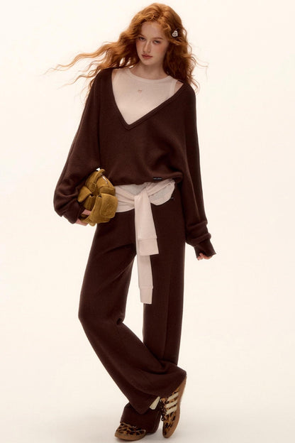 Waffle Knit V-Neck Sweater Set-Up