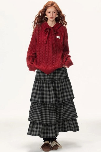 Plaid Patchwork Tiered Skirt