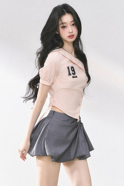 Pink Off Shoulder Stripe T-Shirt