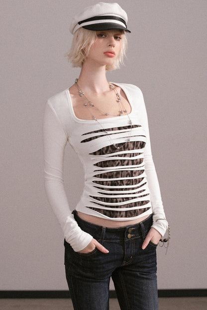 Slim-Fit Ripped Square-Neck Top