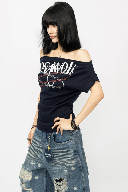 Summer Shoulder Letters T-Shirt