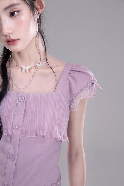 Purple Lace A-Line Skirt Top Set