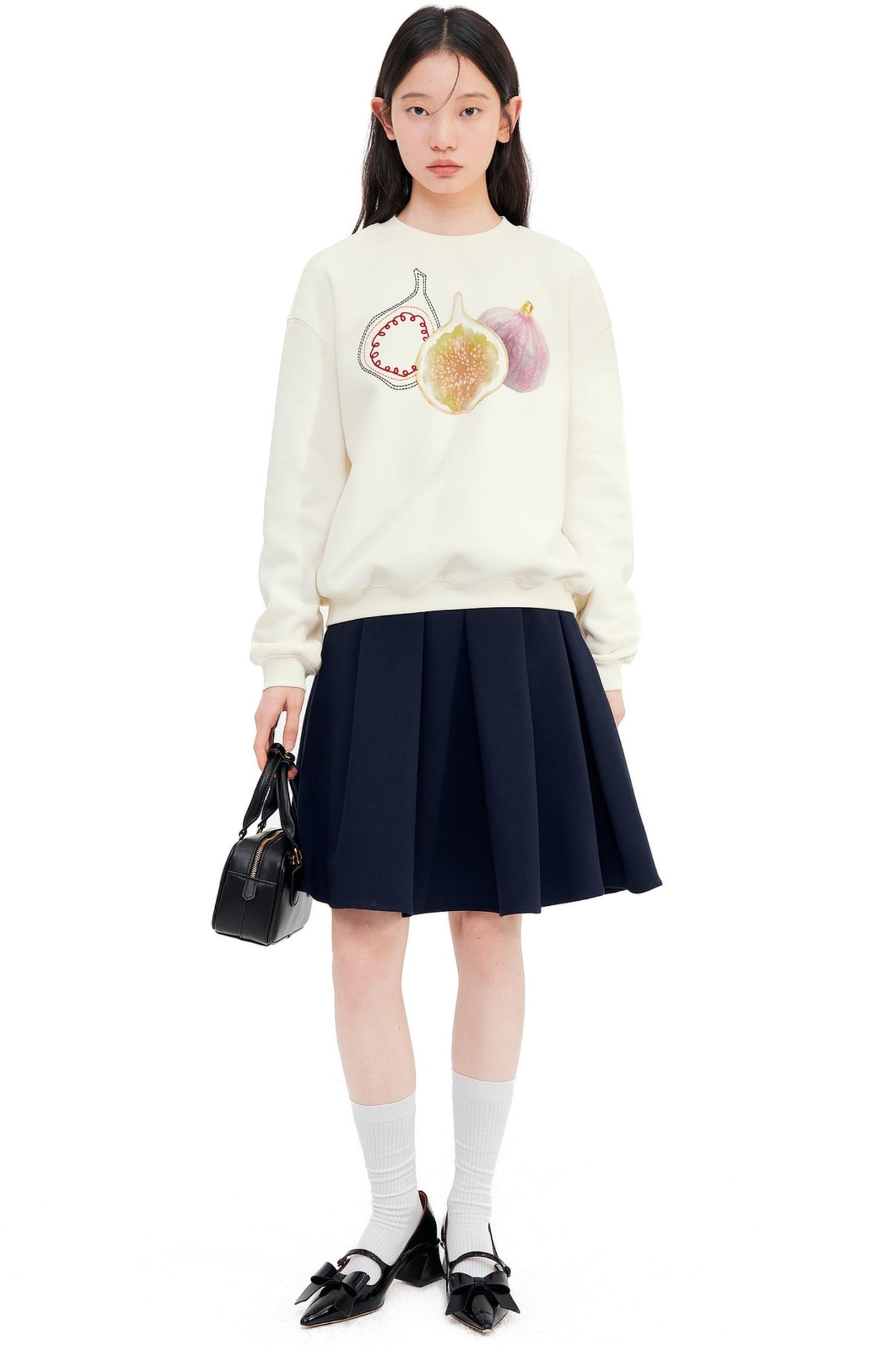 Fig Embroidered Crew Neck Top