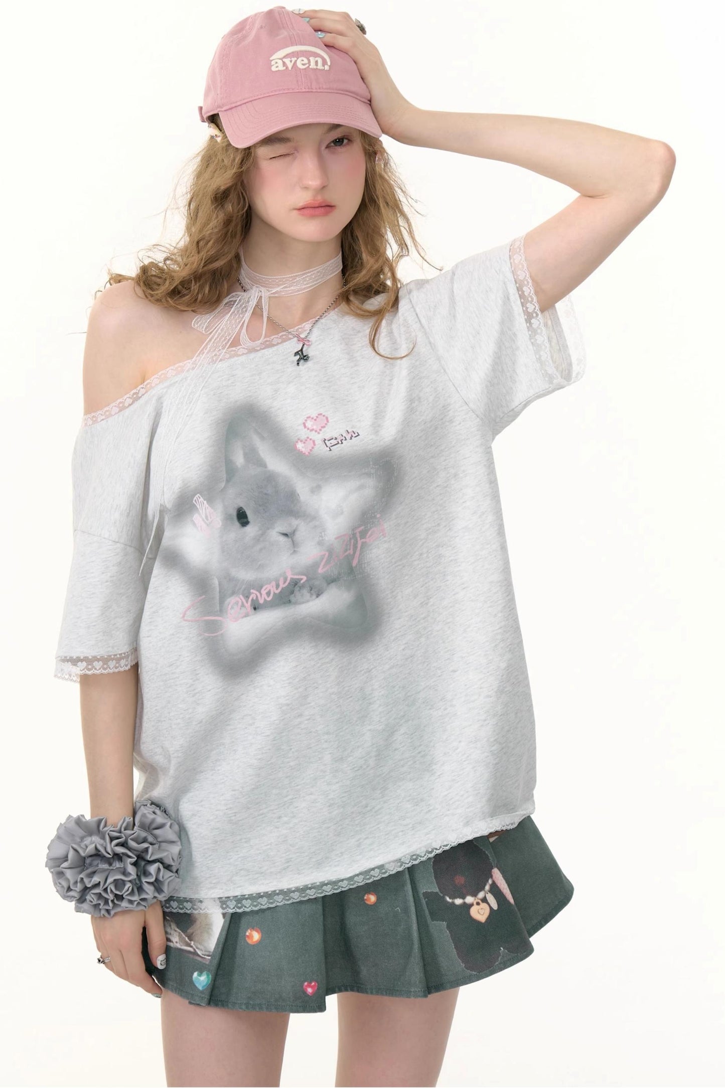 Star Rabbit Lace Short Sleeve T-shirt