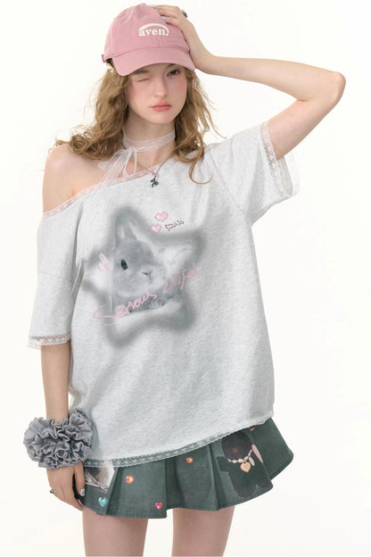 Star Rabbit Lace Short Sleeve T-shirt