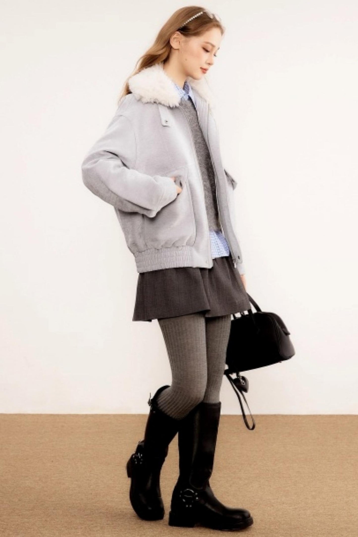 Chenille Detachable Fur Collar Jacket