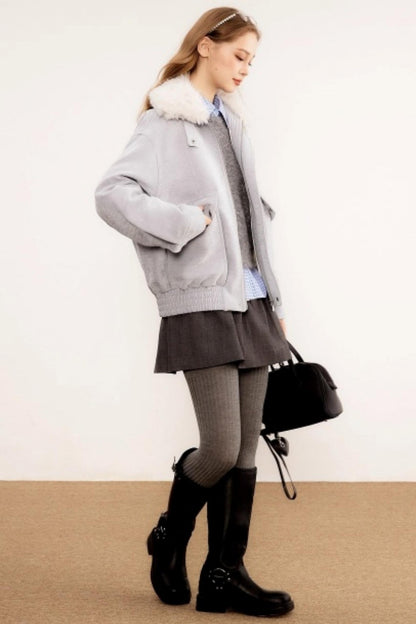 Chenille Detachable Fur Collar Jacket