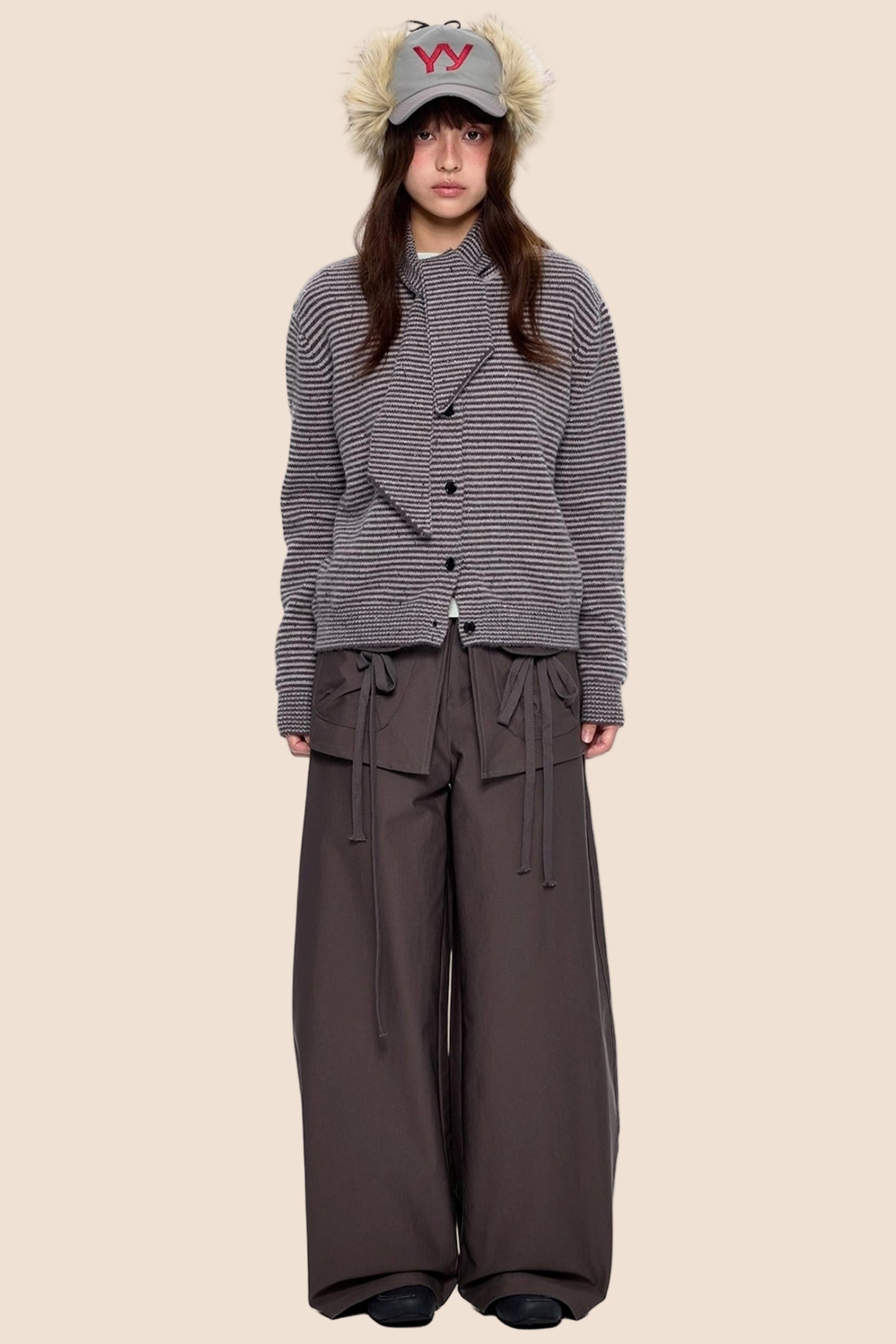 Lazy Striped Knit Cardigan Sweater