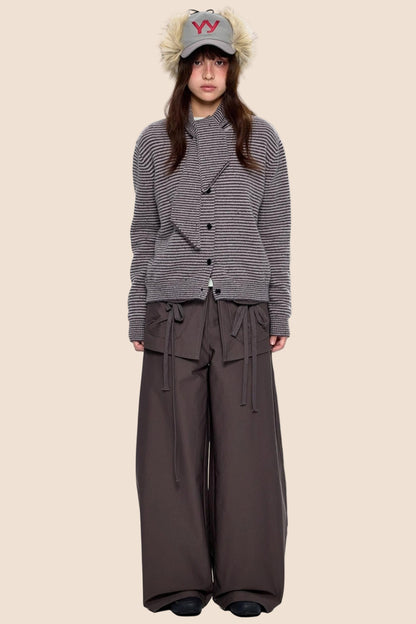 Lazy Striped Knit Cardigan Sweater