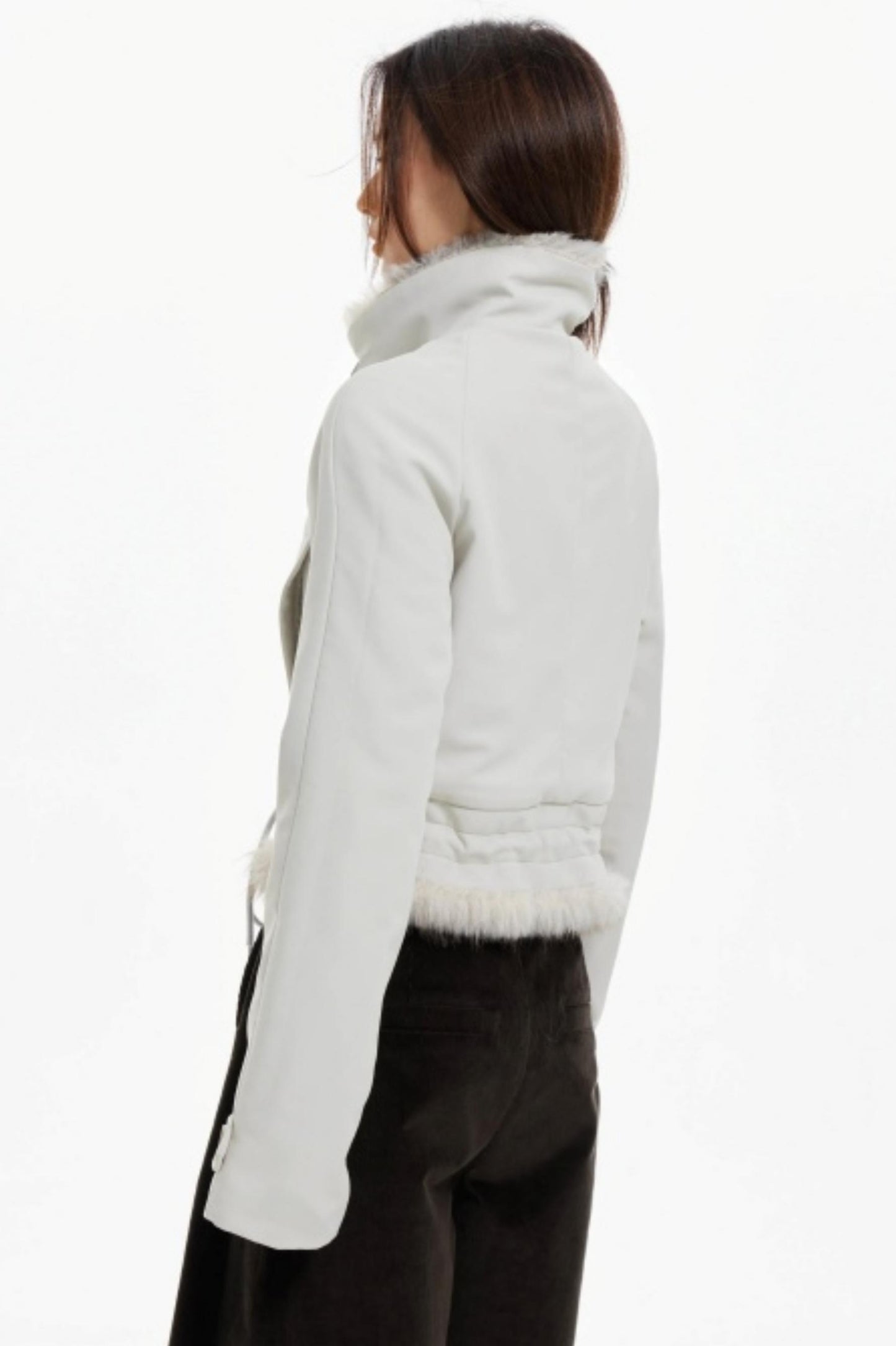 Plush Collar Slim Zippered Jacket
