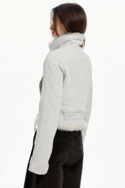 Plush Collar Slim Zippered Jacket