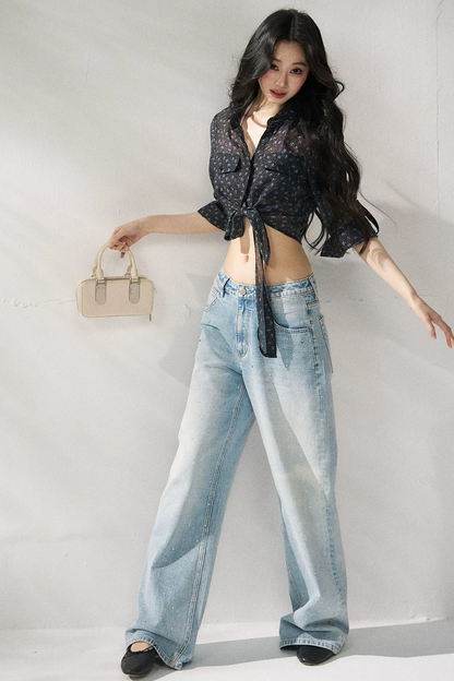 Bow Floral Slim Blouse