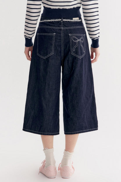 Lazy French Lace Wide-leg Denim Pants