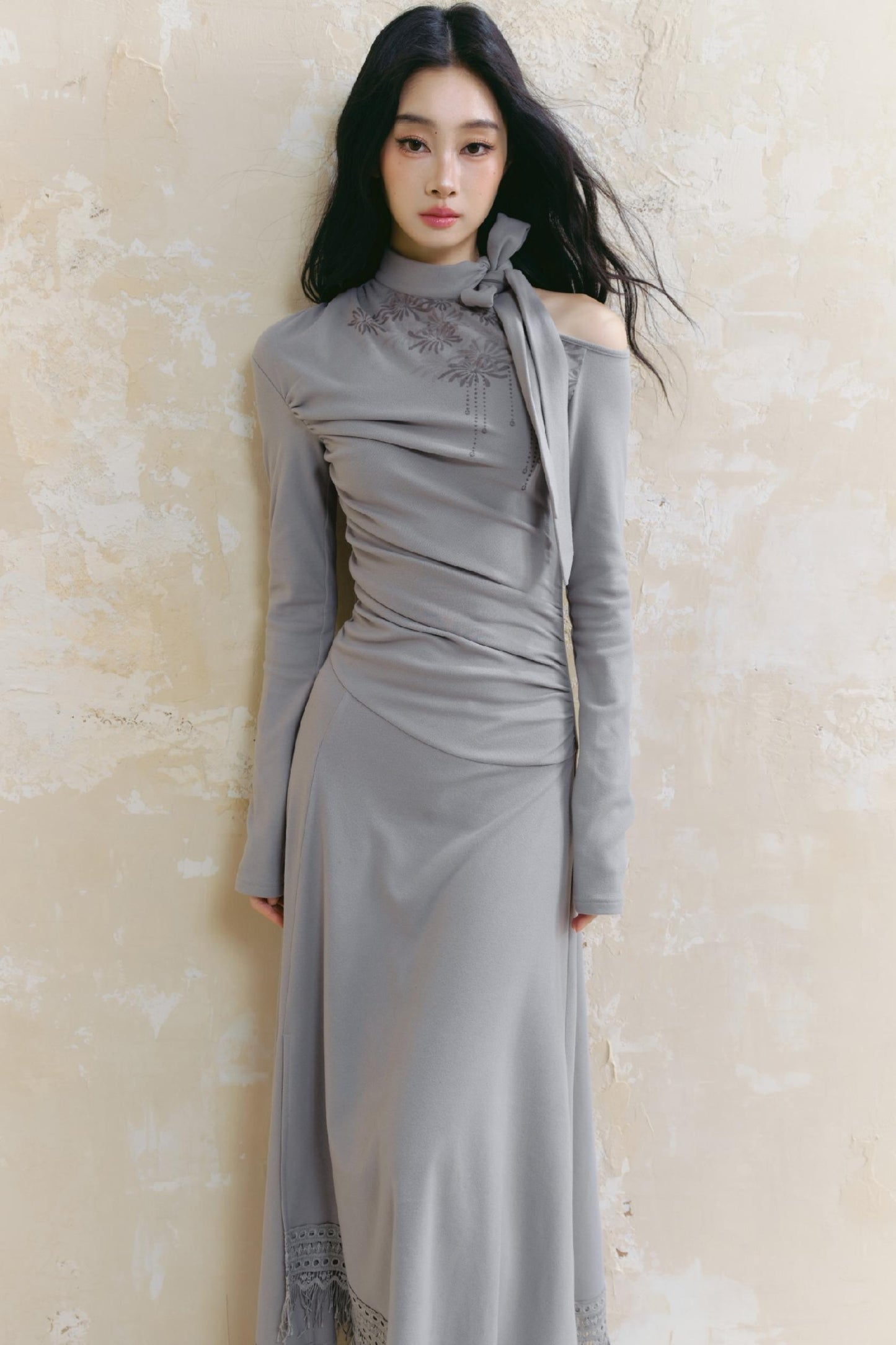 Irregular Long-Sleeve Knit Dress